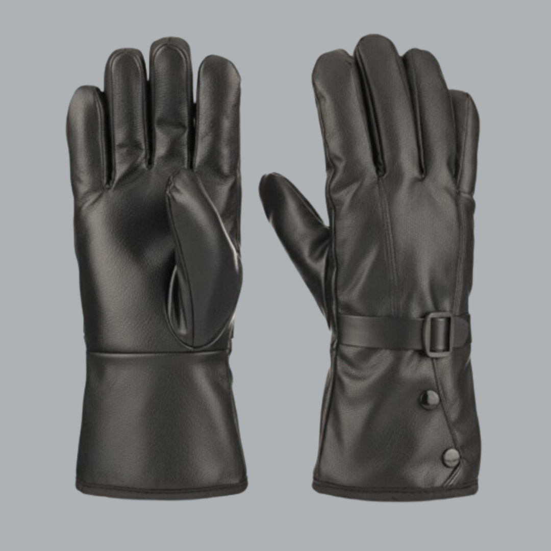 Space Armory Black Winter Leather Gloves With Buckle Gloves